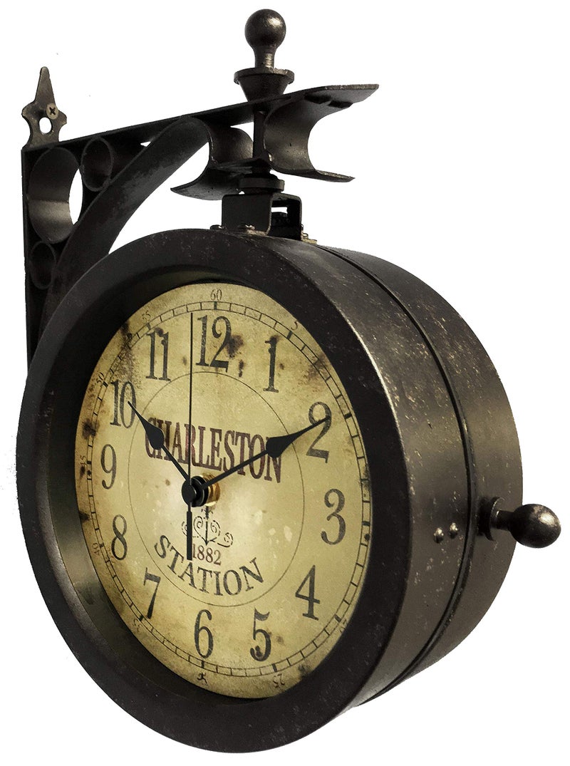 Infinity Instruments Charelston Metal Outdoor Clock, Waterproof Double Sided Train Station Clock & Thermometer - Image 3